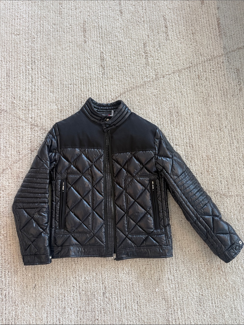 Moncler Kids Black Moto Style  Quilted Puffer Jacket